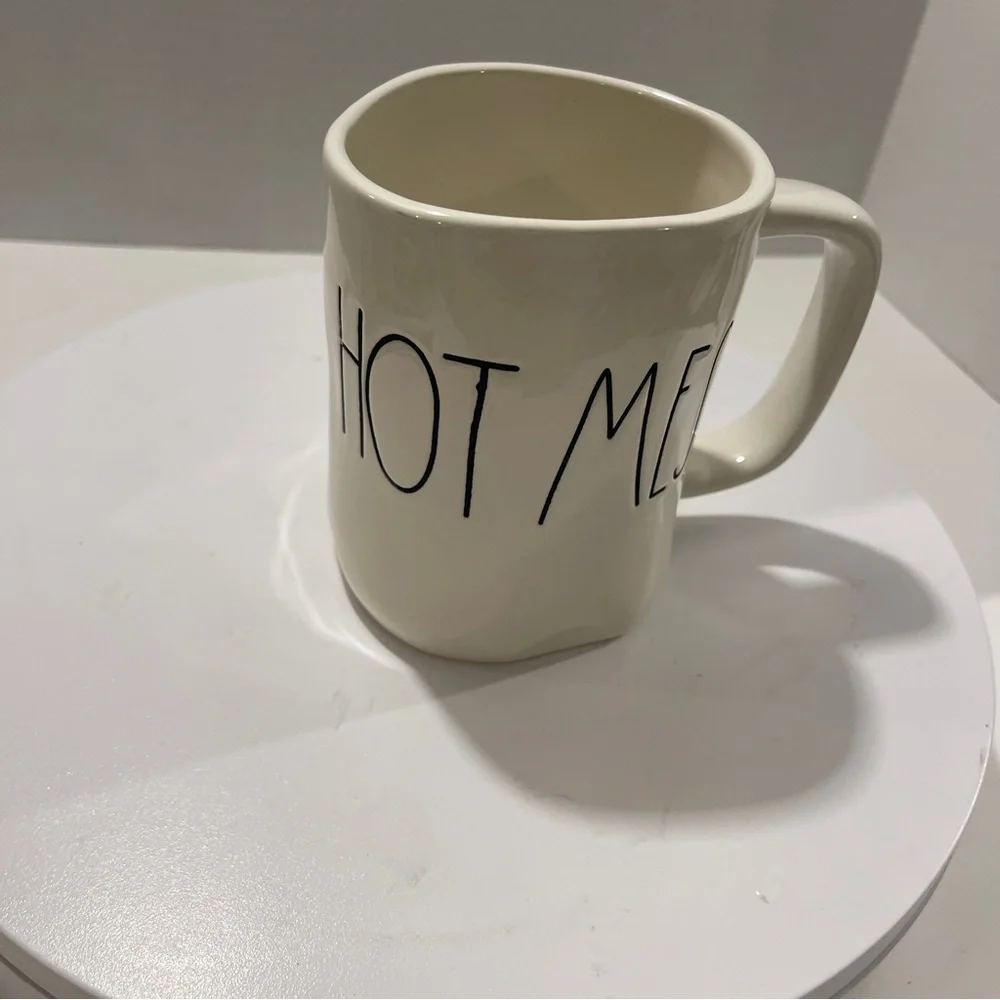 Rae Dunn Art Deco White Ceramic Mug with Black Text Chunky Artwork Coffee